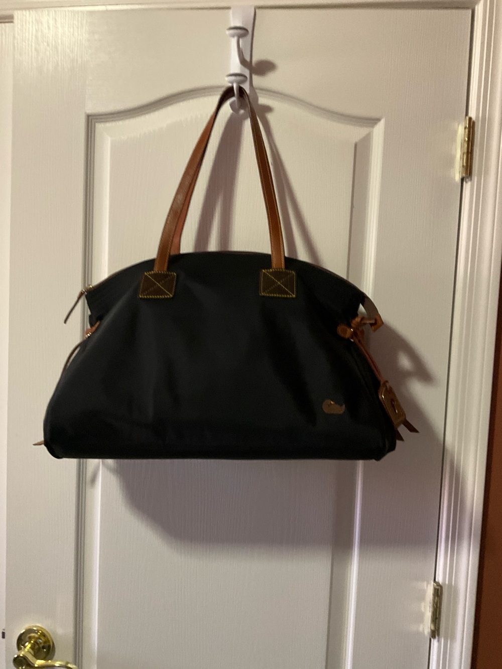 Dooney & Bourke Black Tote with Brown Leather Handles